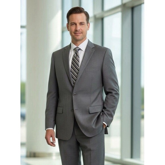 Hugo Boss Guabello Super 130s Men 2pc Suit 40S 32x30 Pinstripe Rossellini Cinema - Picture 1 of 16